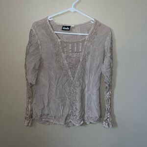 Noelle Beige Embroidered Women's Top size S/M 8-10